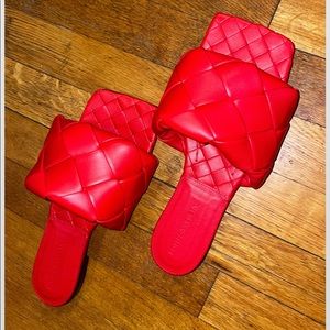 Bottega Veneta Bright Red Intrecciato Nappa Leather Lido Flat Sandals